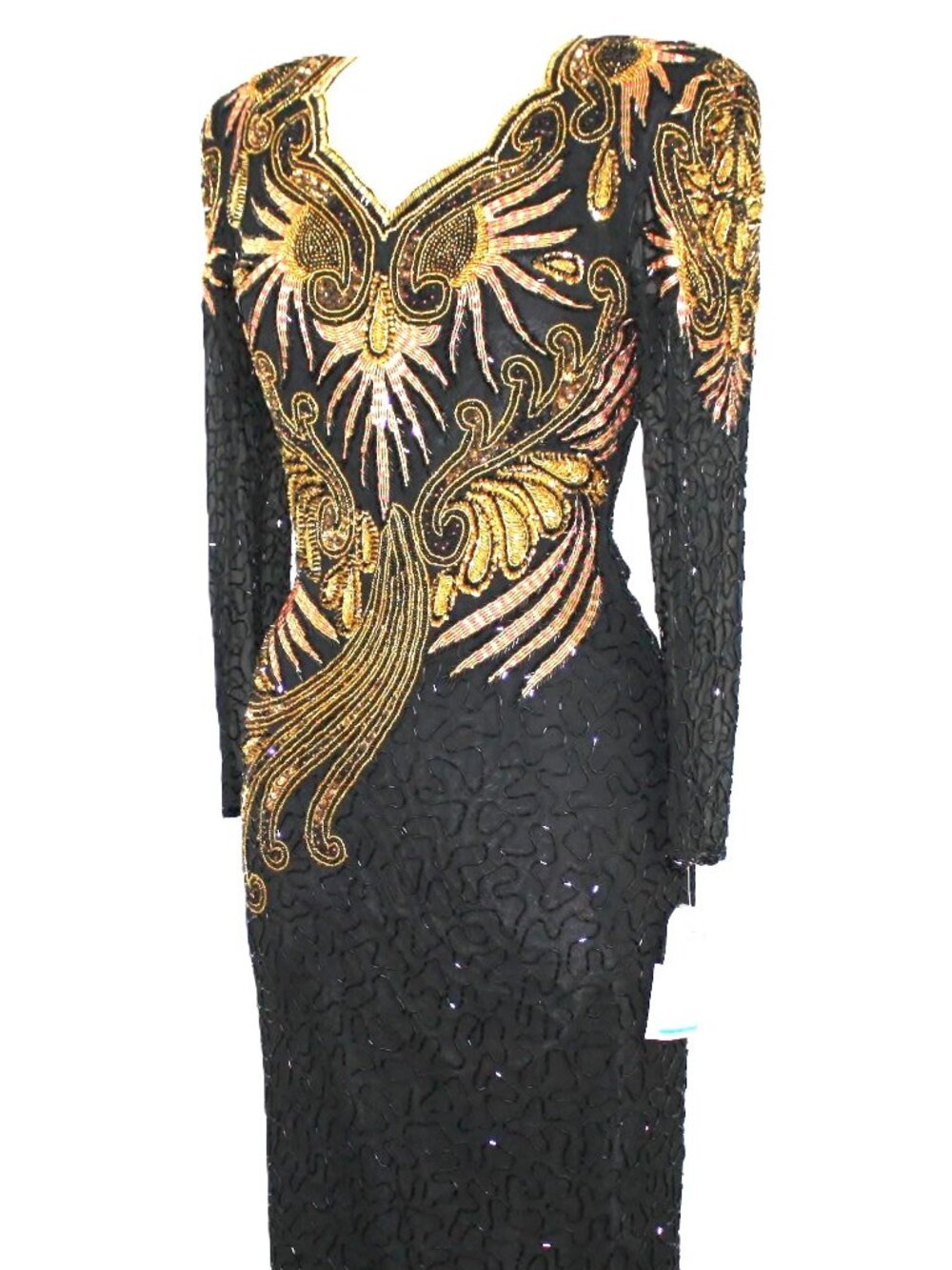 JASDEE Vintage Long Sleeve Dress Hand Work Bead & Sequins On Silk Style 6212
